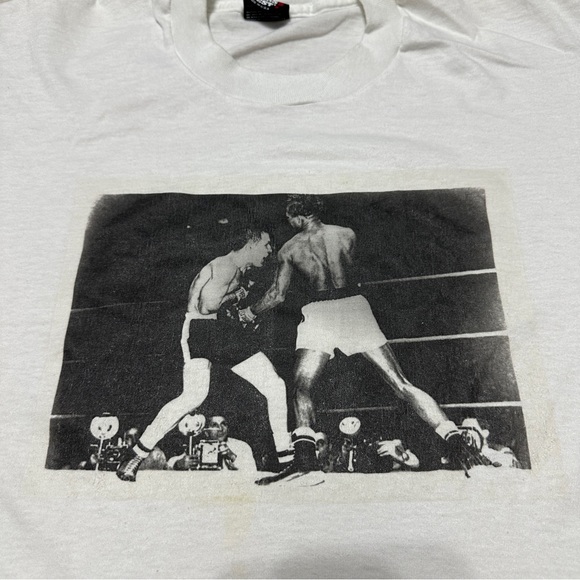 Vintage 80's Sugar Ray Robinson vs LaMotta T-shirt Sz Large White Boxing Tee - Picture 2 of 7